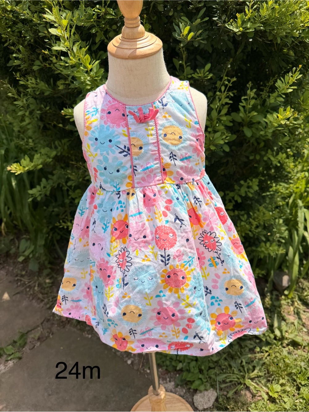 24M Girls' Vintage Y2K Pink & Multi Floral Sleeveless Casual Dress